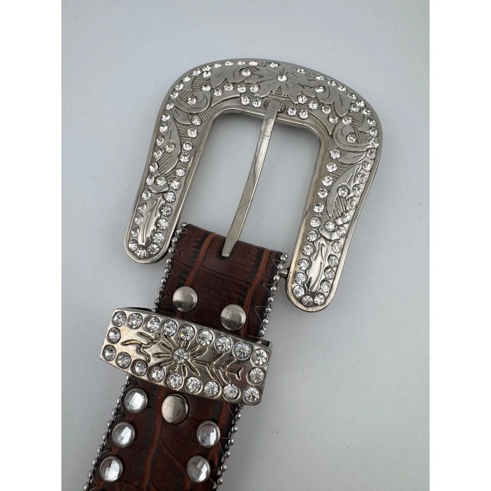 Blazin‎ Roxx Brown Genuine Leather Rhinestone Embellished Western Belt Size L